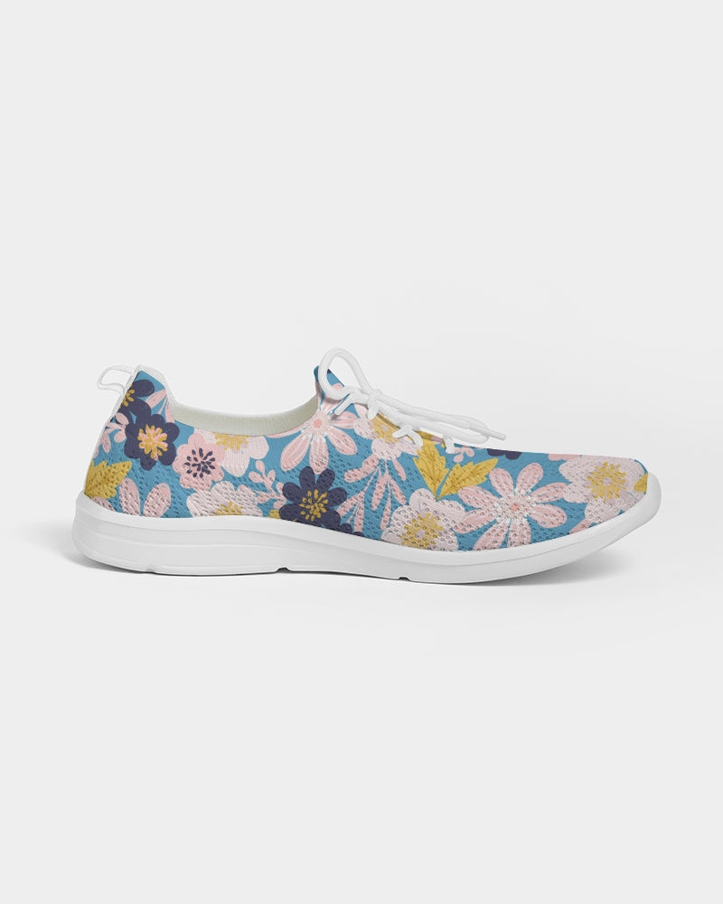 Load image into Gallery viewer, Blue Frisky Floral Women&amp;#39;s Lace Up Flyknit Shoe
