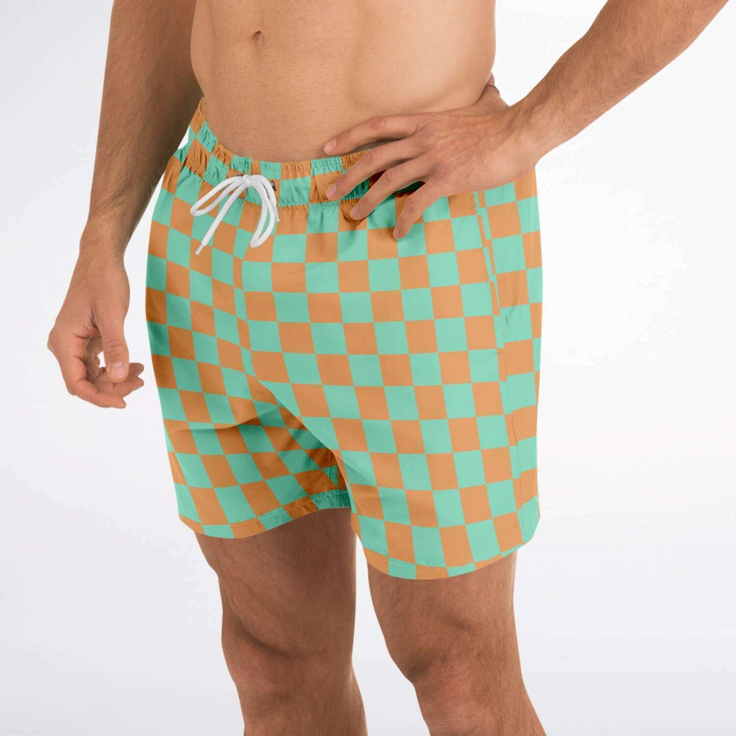 Green & Orange Check Swim Shorts