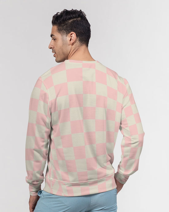 Pink Vanilla Check Men's French Terry Pullover Sweatshirt