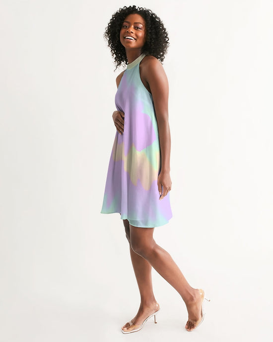 Lilac Mint Tie Dye Women's Halter Dress