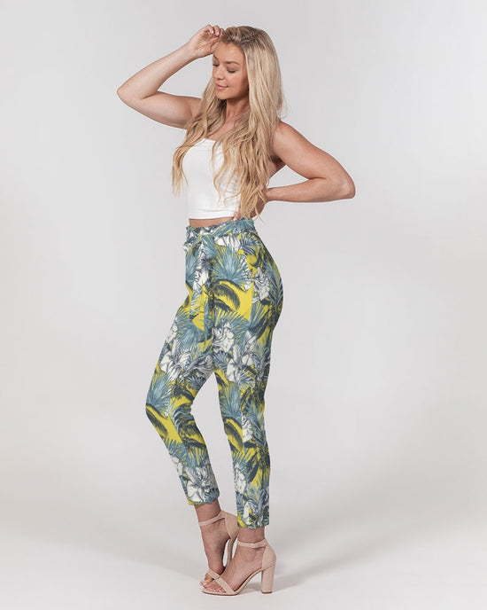 Yellow Tropics Women's Belted Tapered Pants