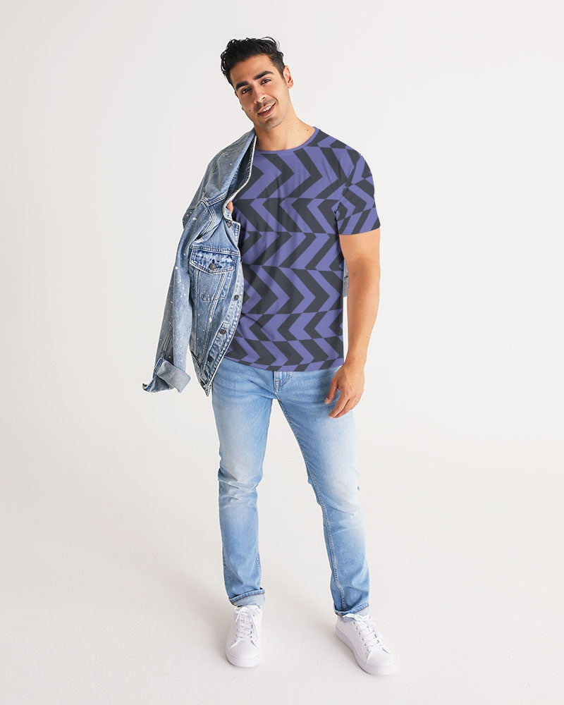 Blue Violet Charcoal Abstract Striped Men's T Shirt