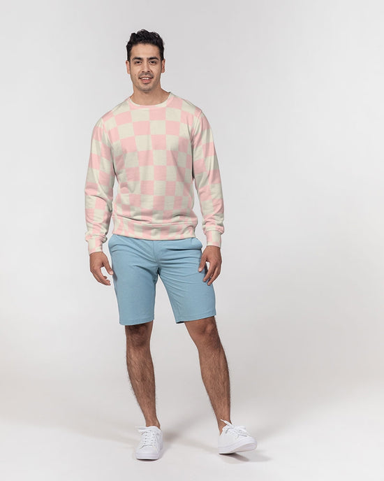 Pink Vanilla Check Men's French Terry Pullover Sweatshirt