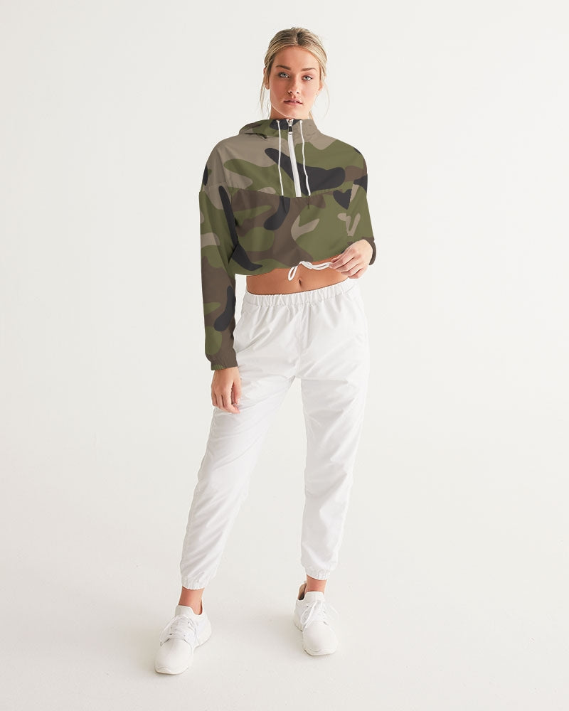 Woodland Camo Women's Cropped Windbreaker Jacket