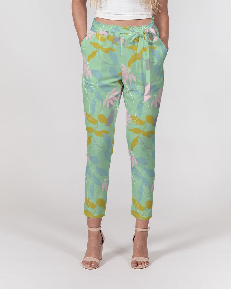 Green Tea Floral Women's Belted Tapered Pants