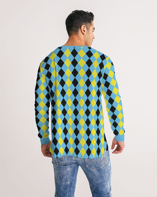 Blue & Yellow Harlequin Check Men's Long Sleeve Tee