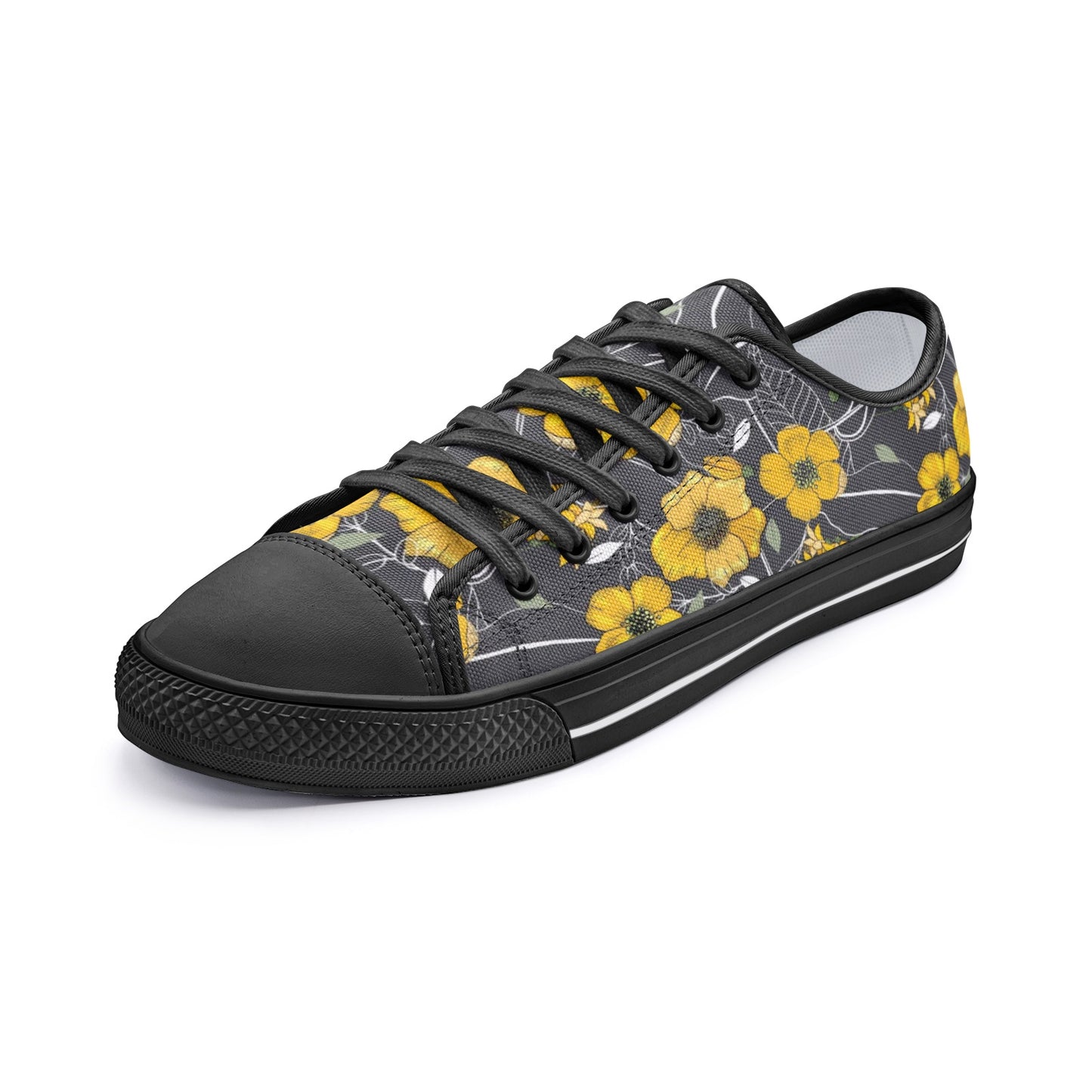 Yellow Floral Unisex Low Top Canvas Shoes