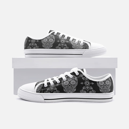 Black Skull Paisley Low Top Canvas Shoes