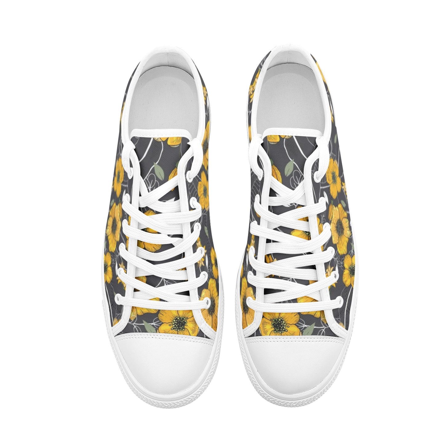 Yellow Floral Unisex Low Top Canvas Shoes