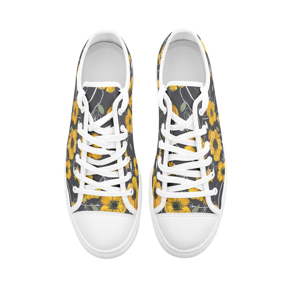 Yellow Floral Unisex Low Top Canvas Shoes