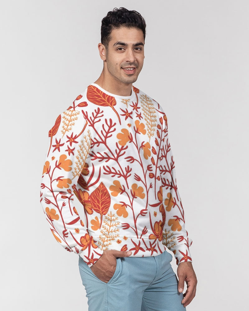 Orange Retro Garden Men's French Terry Pullover Sweatshirt
