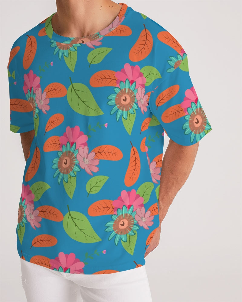 Tropical Flower Power Blue Men's Premium Oversized Tee