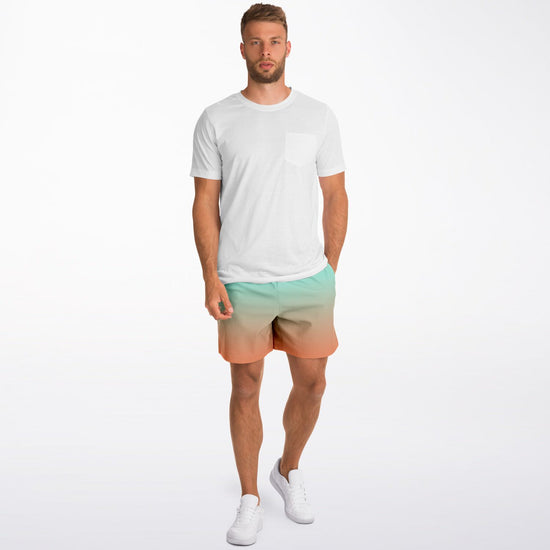 Green Orange Color Fade Men's Fleece Shorts