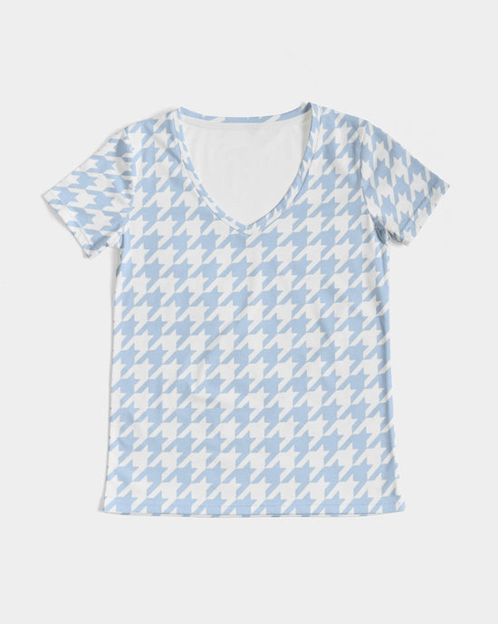 Baby Blue Large Houndstooth Women's V-Neck Tee