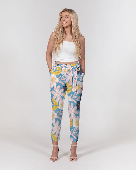 Blue Frisky Floral Women's Belted Tapered Pants