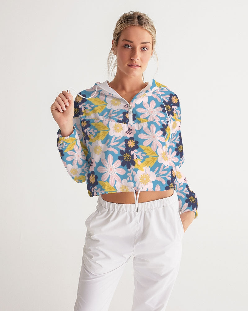 Blue Frisky Floral Women's Cropped Windbreaker