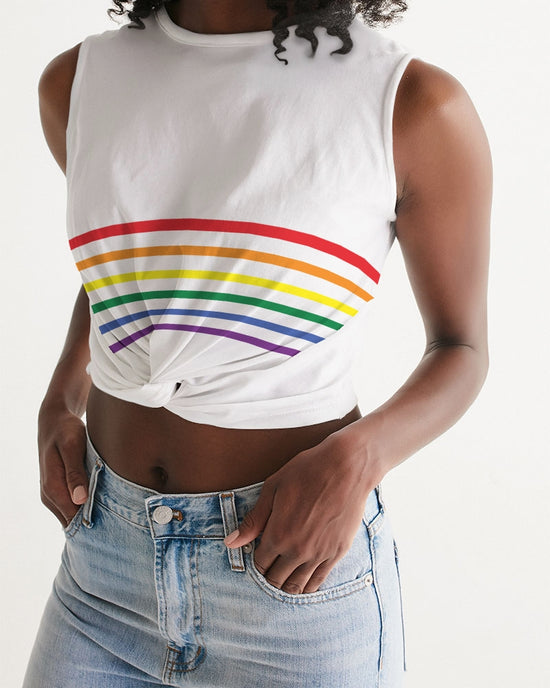 Rainbow Striped Twist-Front Tank