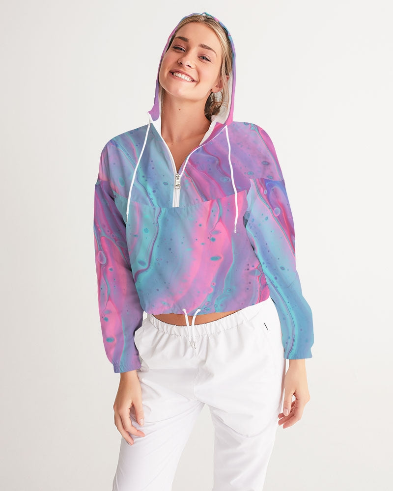 Load image into Gallery viewer, Marshmallow Marbled Women&amp;#39;s Cropped Windbreaker Jacket
