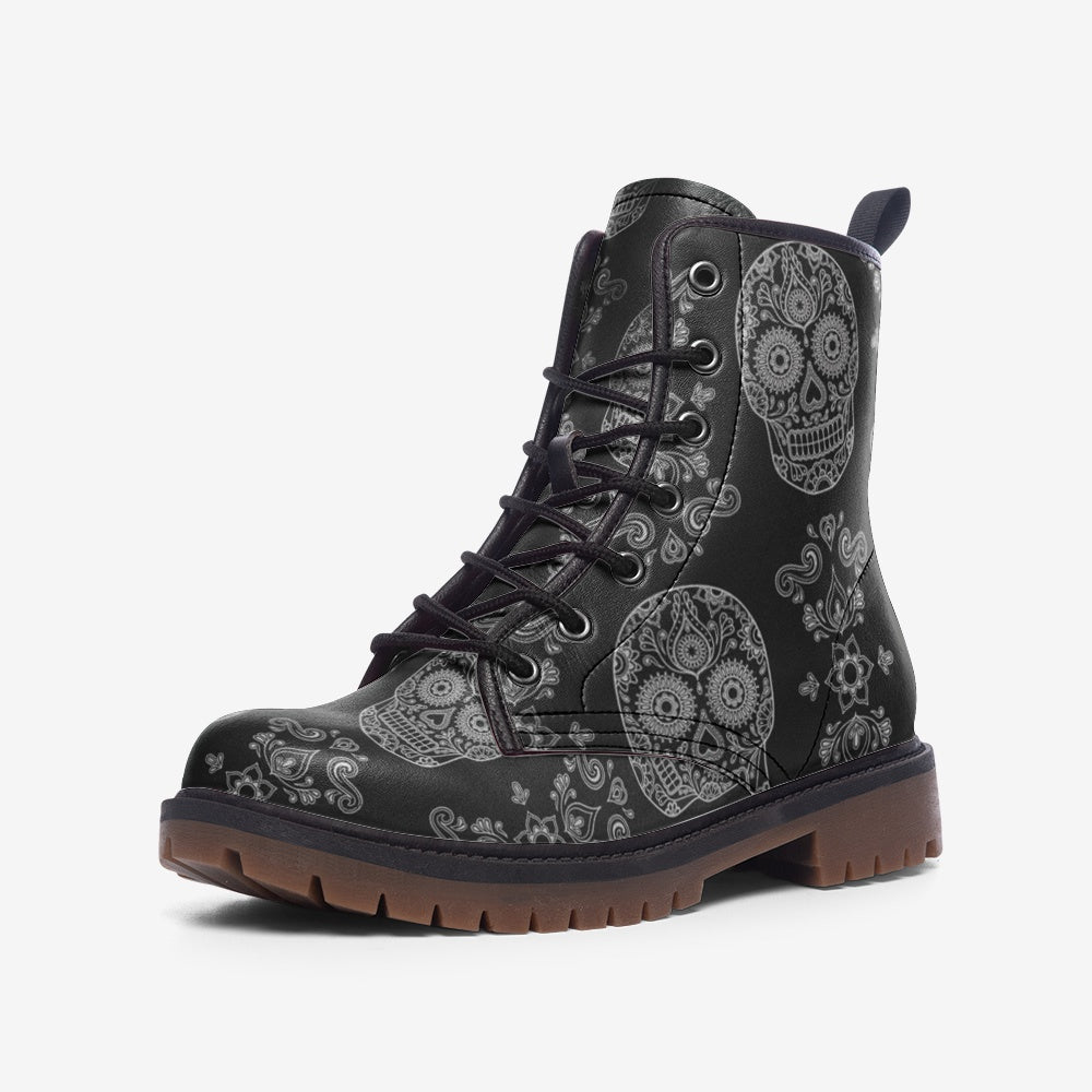 Load image into Gallery viewer, Black Skull Paisley Lace Up Boots
