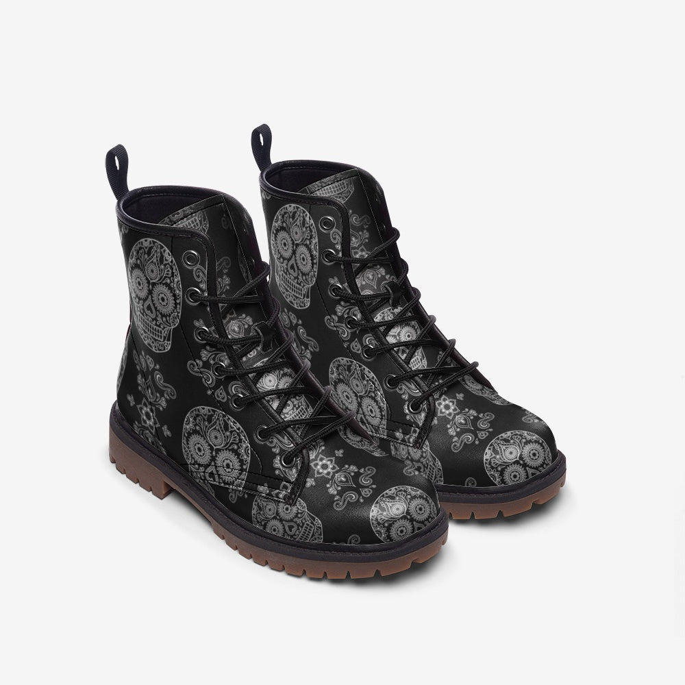 Black Skull Paisley Lace Up Boots