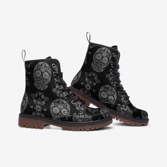 Black Skull Paisley Lace Up Boots