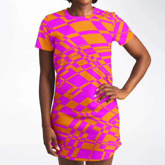 Fuchsia & Orange Warp T Shirt Dress