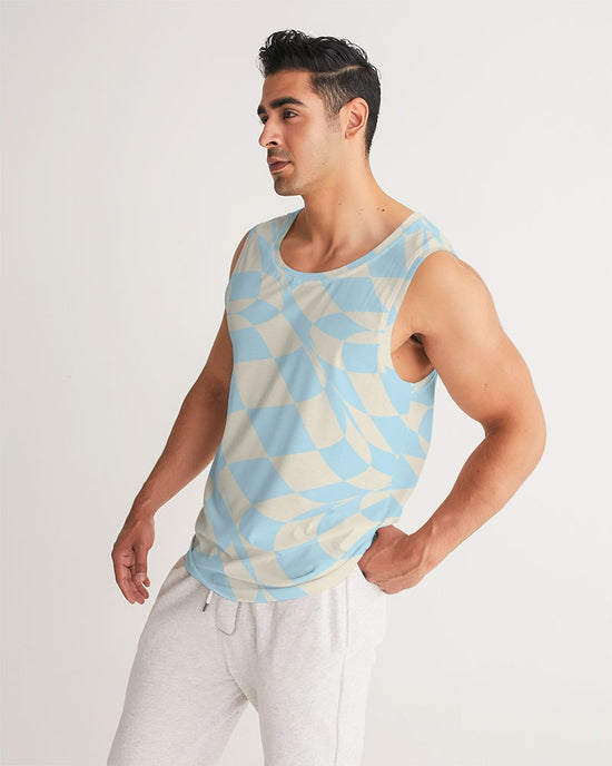 Load image into Gallery viewer, Blue &amp;amp; Vanilla Ripple Check Men&amp;#39;s Sports Tank
