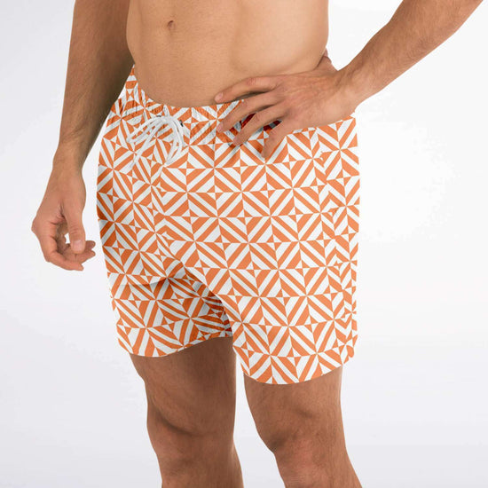 Orange Geometric Pattern Swim Shorts