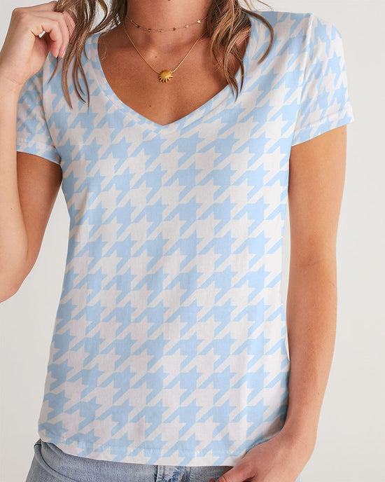 Baby Blue Large Houndstooth Women's V-Neck Tee