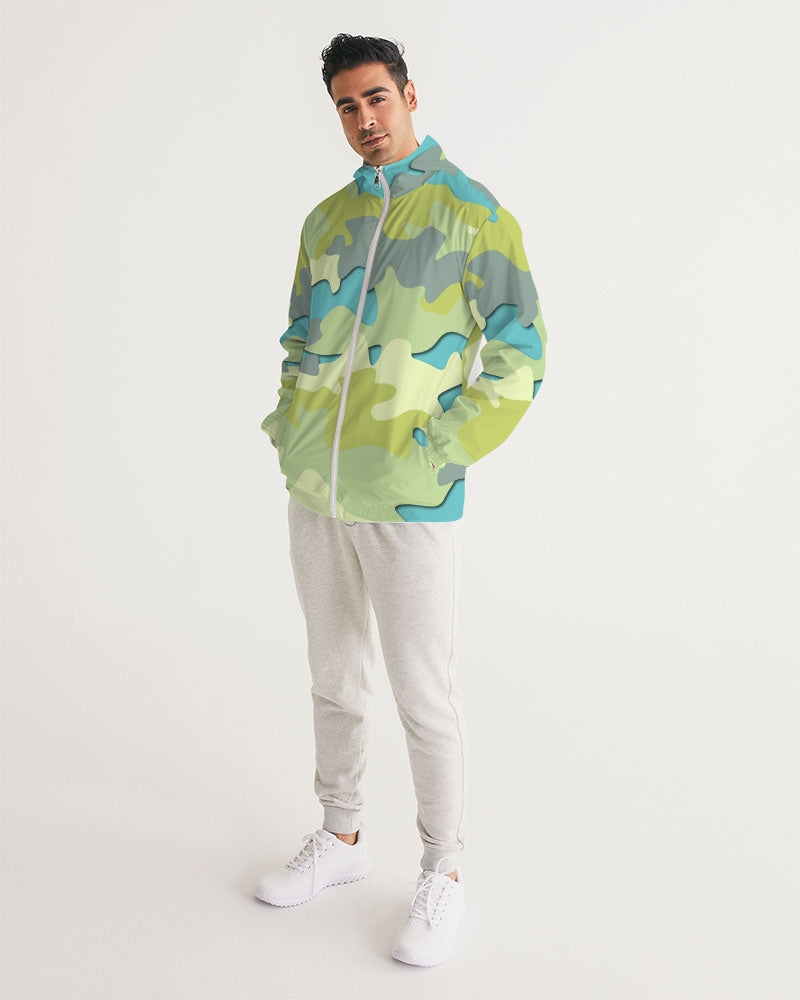 Blue Camo Men's Hooded Windbreaker Jacket