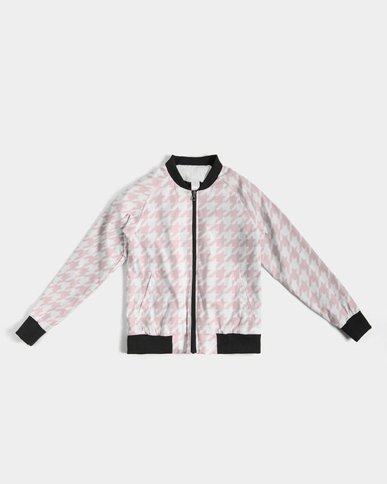 Pale Pink Large Houndstooth Women's Bomber Jacket