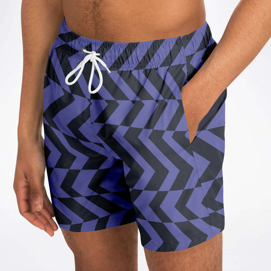 Blue Violet & Charcoal Abstract Striped Swim Shorts