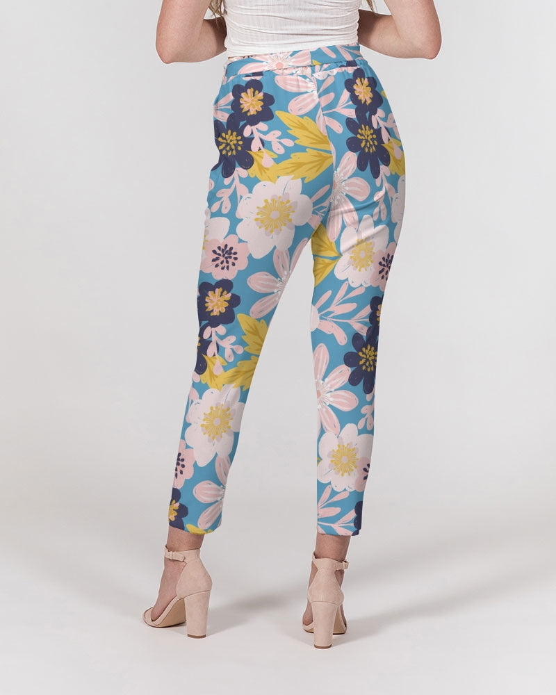 Blue Frisky Floral Women's Belted Tapered Pants