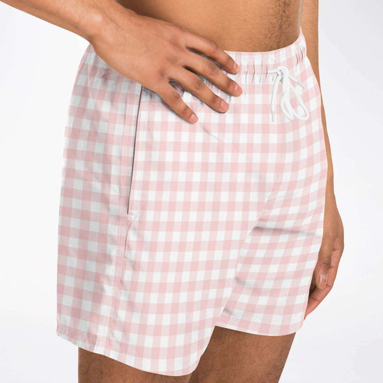 Pale Pink Gingham Check Swim Shorts