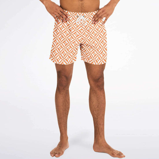 Orange Geometric Pattern Swim Shorts