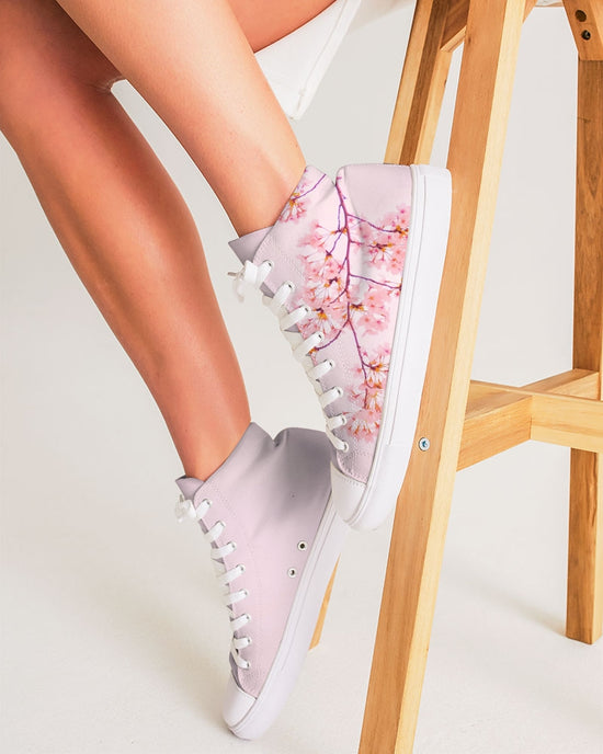 Pink Cherry Blossom Women's Hightop Canvas Shoe
