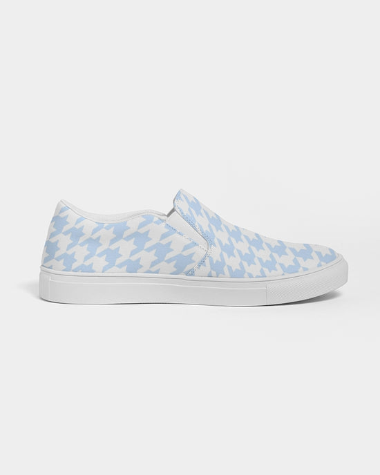 Pale Blue Large Houndstooth Men's Slip On Canvas Shoe