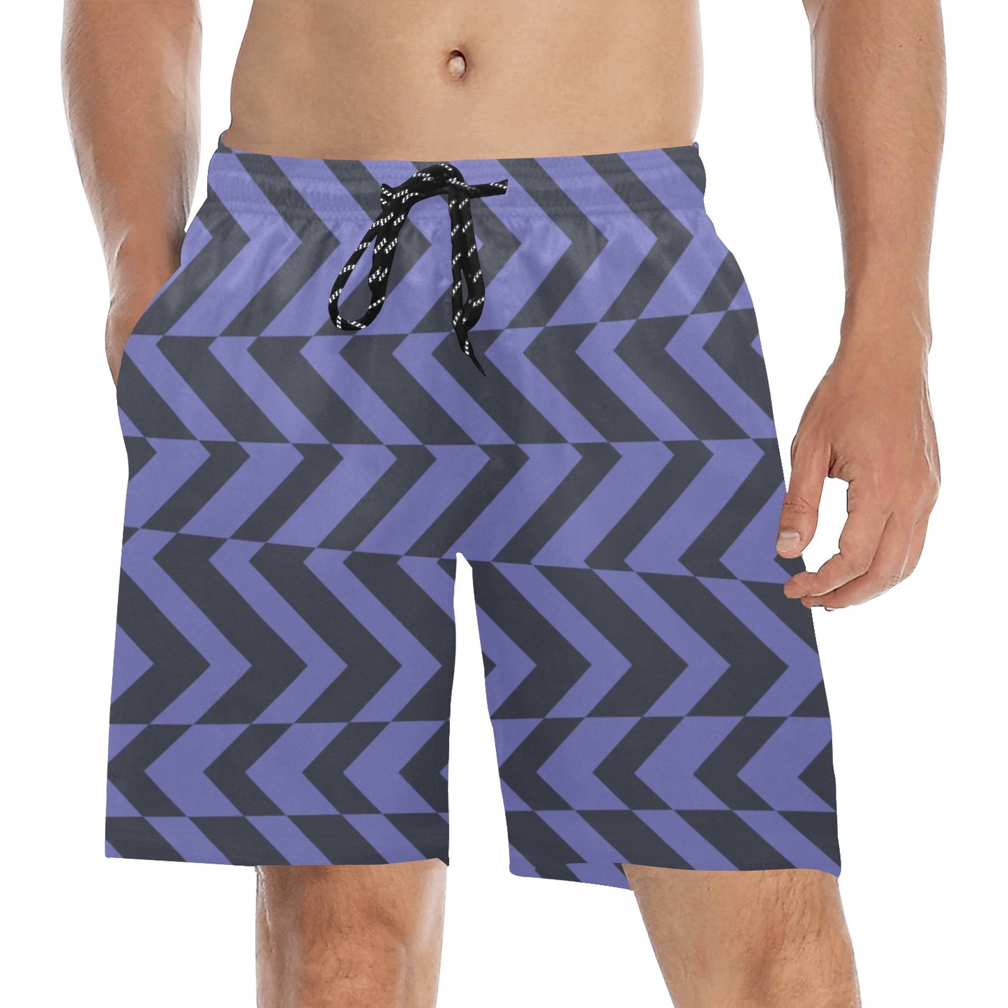 Blue Violet Charcoal Abstract Striped Board Shorts