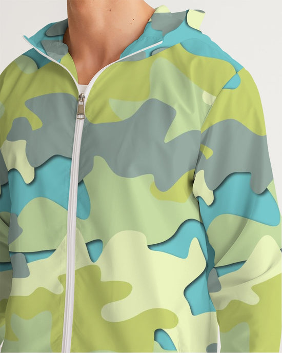 Blue Camo Men's Hooded Windbreaker Jacket