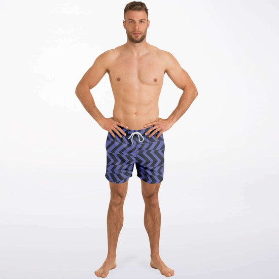 Blue Violet & Charcoal Abstract Striped Swim Shorts