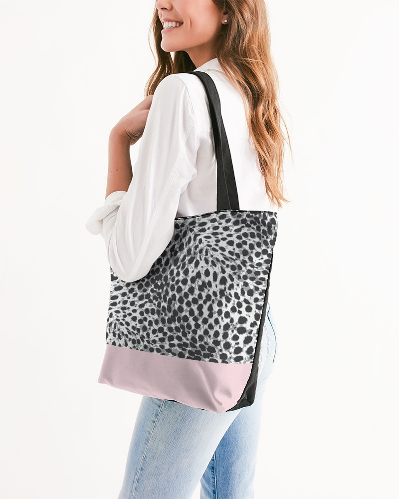 Pink & Leopard Print Canvas Zip Tote