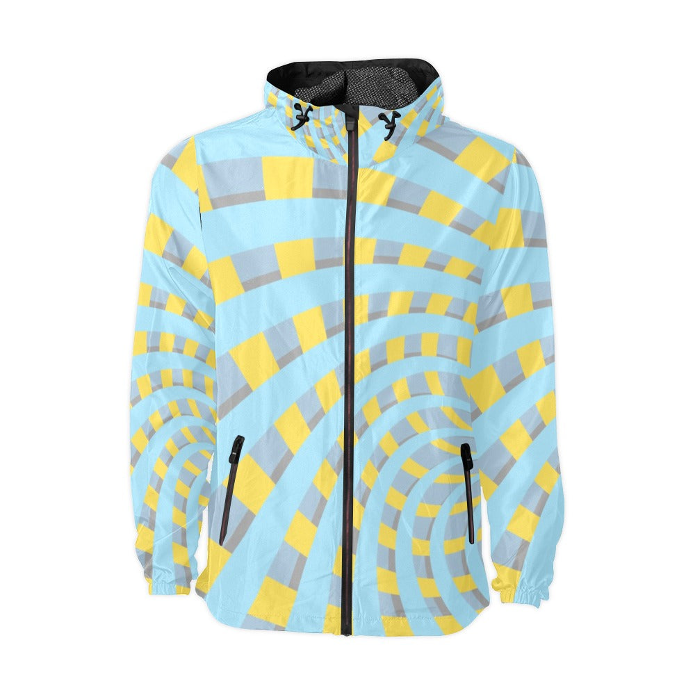 Arctic Blue & Yellow Orbital Unisex Hooded Windbreaker Jacket