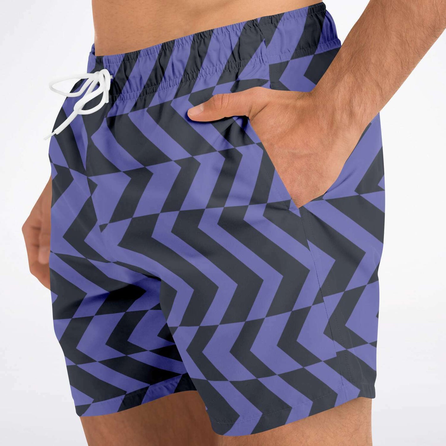 Blue Violet & Charcoal Abstract Striped Swim Shorts