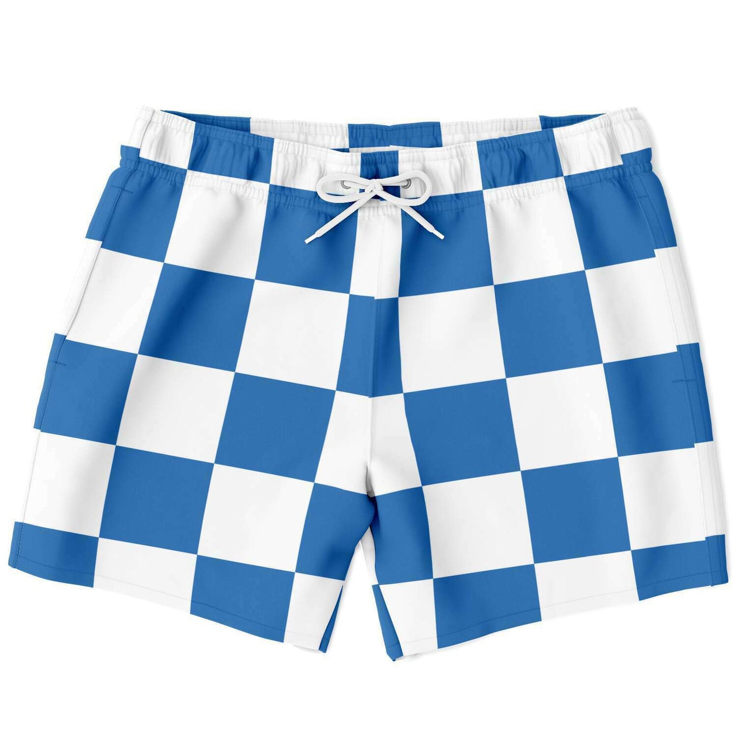 Blue & White Large Check Swim Shorts