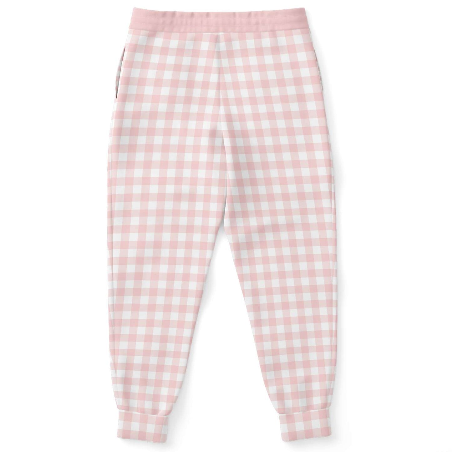 Pale Pink Gingham Check Unisex Fleece Joggers