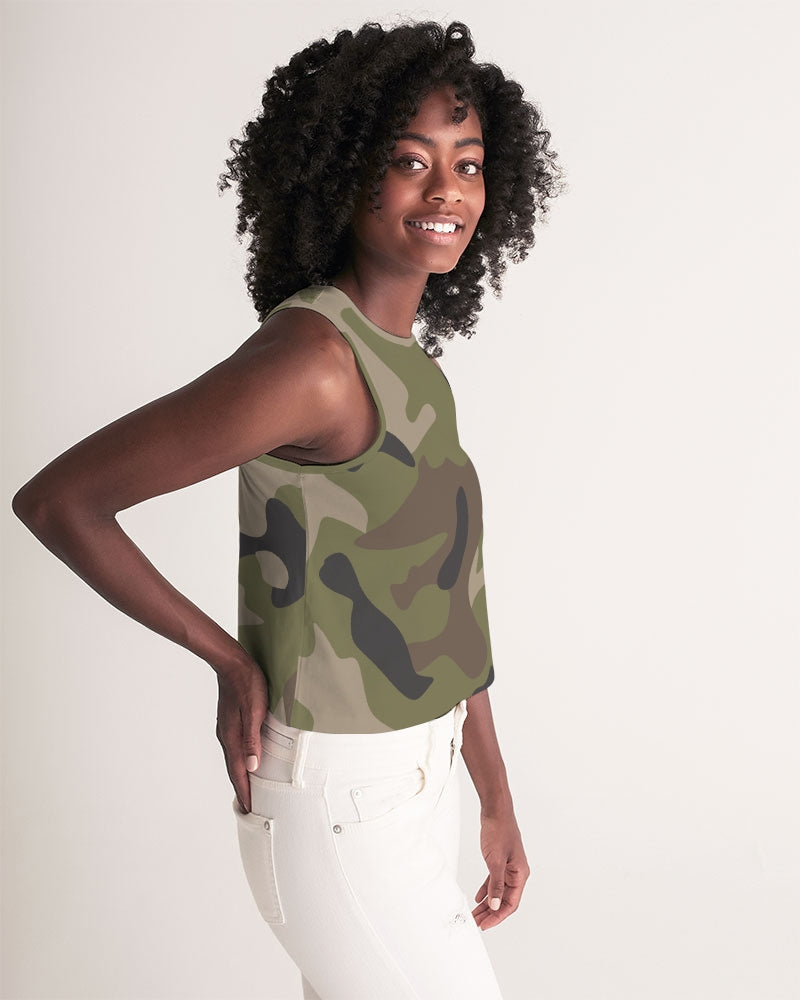Load image into Gallery viewer, Woodland Camo Women&amp;#39;s Cropped Tank
