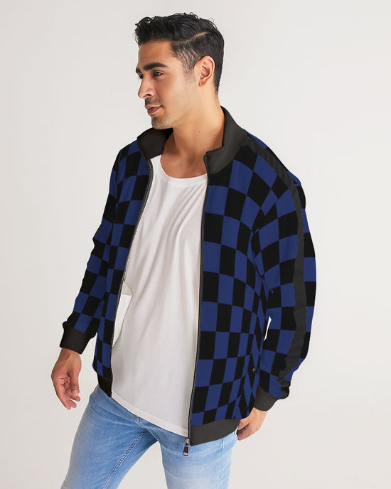 Black & Blue Check Men's Stripe-Sleeve Track Jacket