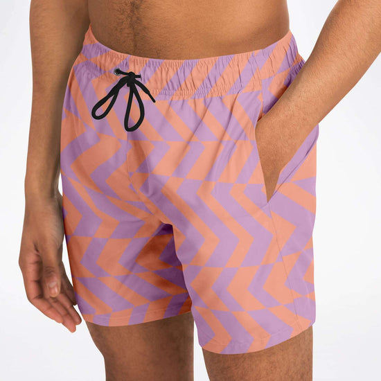 Peach & Orchid Abstract Striped Swim Shorts