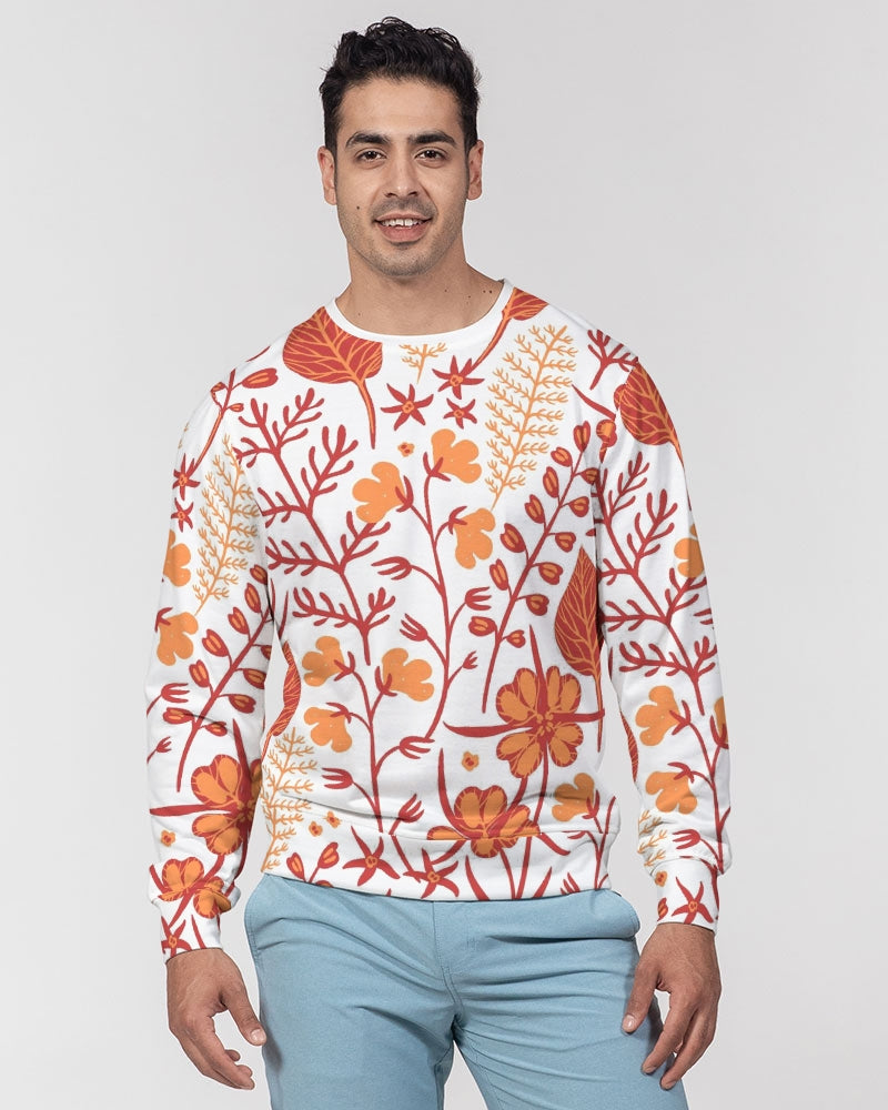 Orange Retro Garden Men's French Terry Pullover Sweatshirt