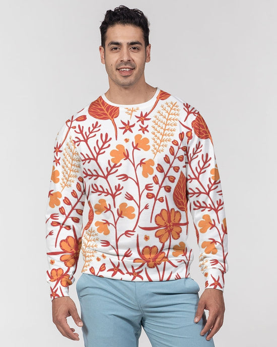 Orange Retro Garden Men's French Terry Pullover Sweatshirt